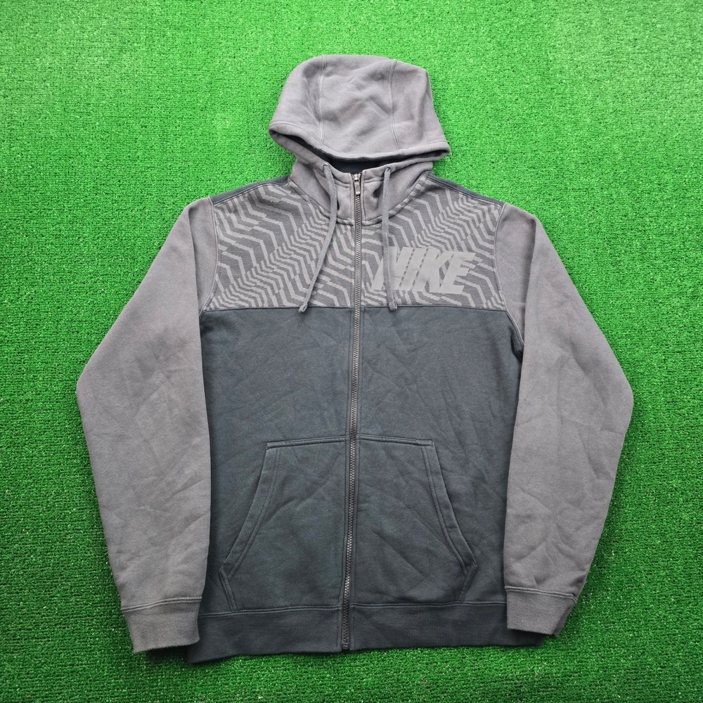 Nike Hoodie Sweatshirt Mens Medium Gray Black Full Zip Athletic Sports Casual